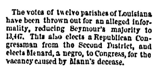 An article about John Menard, Public Ledger newspaper article 27 November 1868