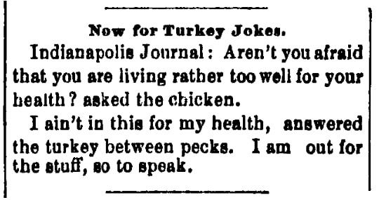 A Thanksgiving Day joke, Santa Fe Daily New Mexican newspaper article 18 November 1891