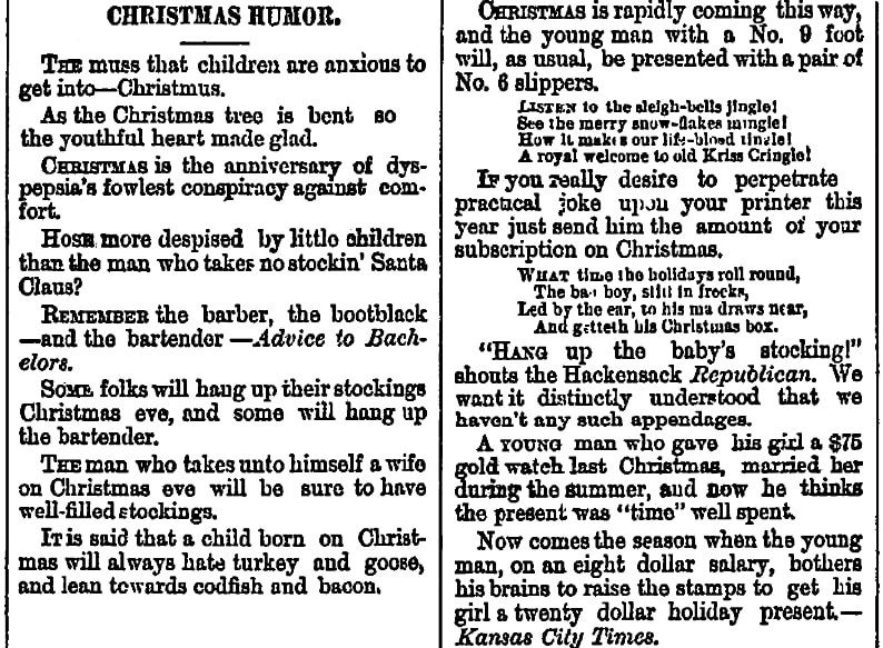 Christmas humor, Anderson Intelligencer newspaper article 23 December 1880