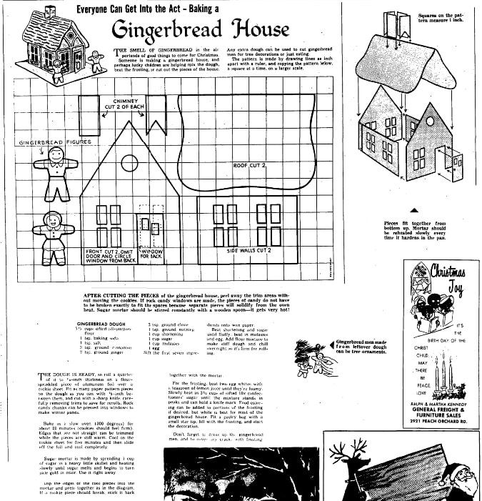 A recipe for a gingerbread house, Augusta Chronicle newspaper article 24 December 1971