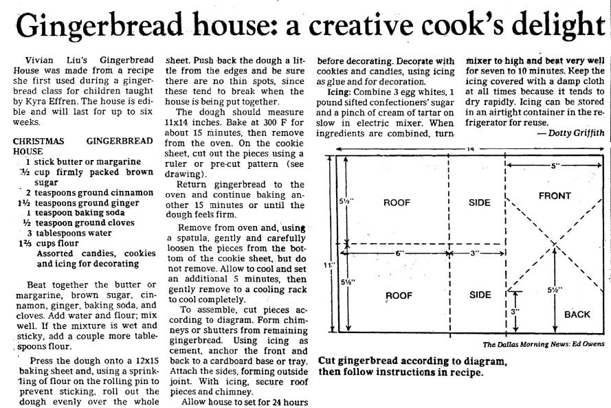 A recipe for a gingerbread house, Dallas Morning News newspaper article 8 December 1983