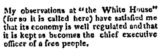 An article about the White House, Democratic Press newspaper article 24 December 1813