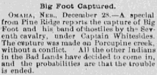 An article about Spotted Elk, Knoxville Journal newspaper article 29 December 1890