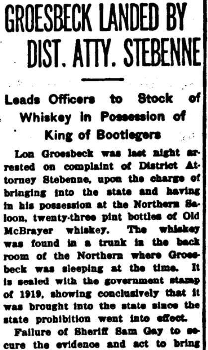 An article about the arrest of a bootlegger in Las Vegas, Las Vegas Age newspaper article 3 January 1920