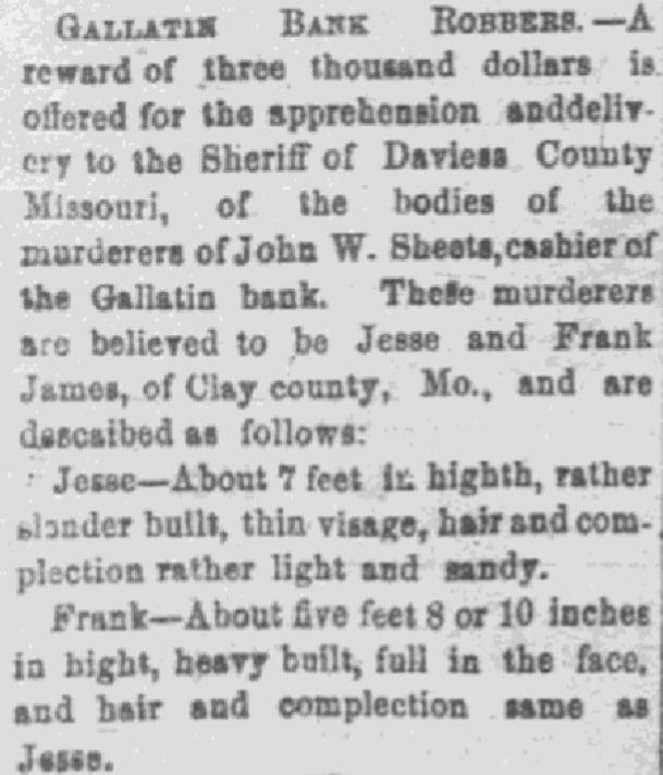 An article about Frank and Jesse James, Leavenworth Bulletin newspaper article 12 January 1870