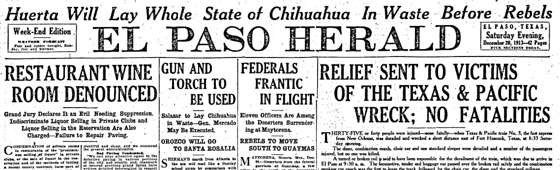 An article about the Mexican Revolution, El Paso Herald-Post newspaper article 20 December 1913