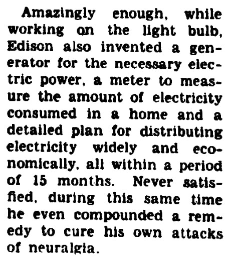 An article about Thomas Edison and his inventions, Evening Star newspaper article 16 May 1954