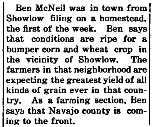 An article about Ben McNeil, Holbrook News newspaper article 14 March 1913