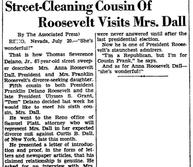 An article about Tom Delano, New Orleans Item newspaper article 20 July 1934