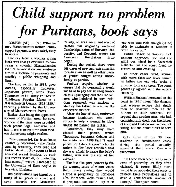 An article about the Puritans, Springfield Union newspaper article 5 November 1986