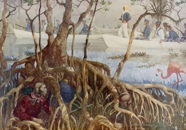 "Marines battle Seminole Indians in the Florida War, 1835-1842." Credit: U.S. Marine Corps; Wikimedia Commons.