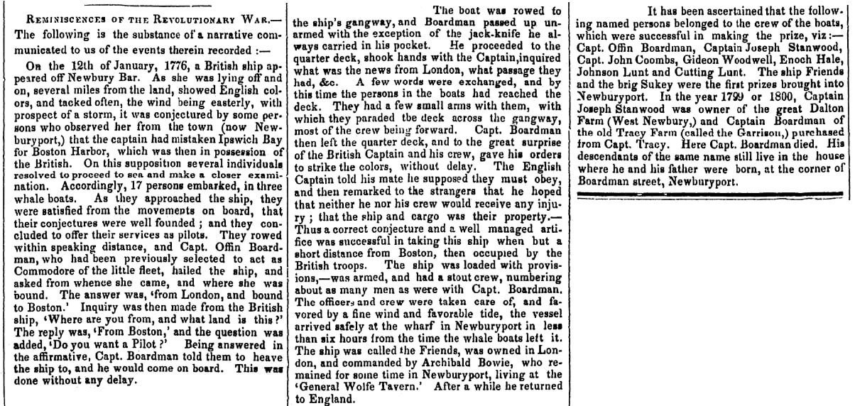 An article about Offin Boardman, Newburyport Morning Herald newspaper article 19 April 1848