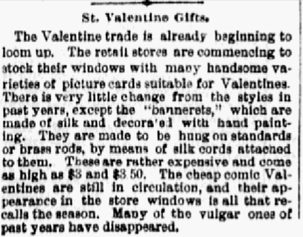 An article about Valentine's Day, Philadelphia Inquirer newspaper article 9 February 1883