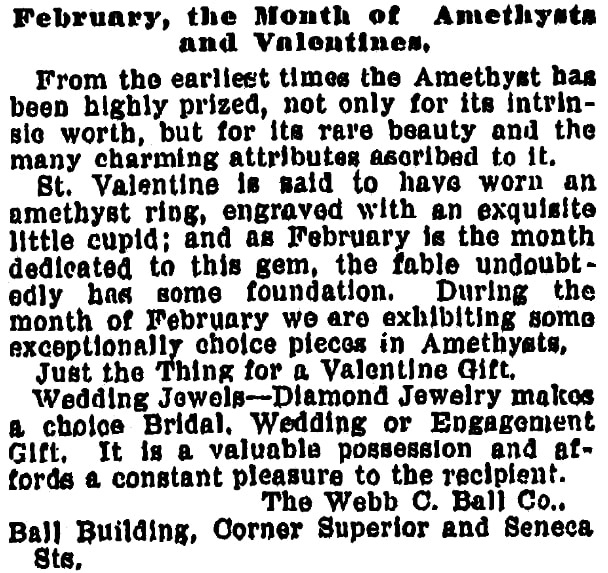 An ad for Valentine's Day, Plain Dealer newspaper advertisement 14 February 1898