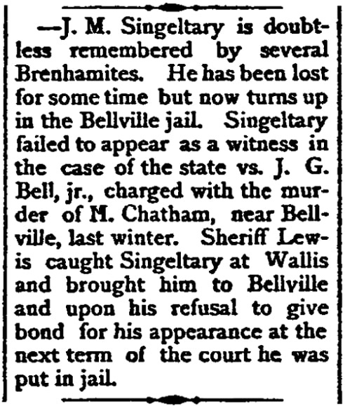 An article about J.M. Singeltary, Southern Banner newspaper article 21 October 1880