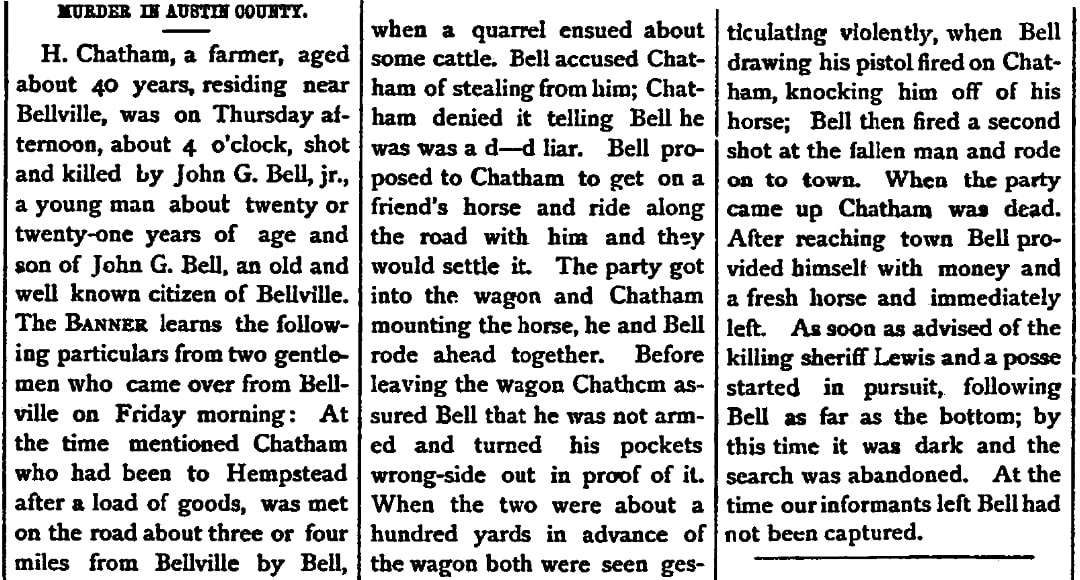 An article about Moses Chatham, Southern Banner newspaper article 28 November 1879