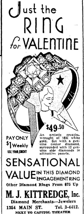 An ad for Valentine's Day, Springfield Republican newspaper advertisement 8 February 1931