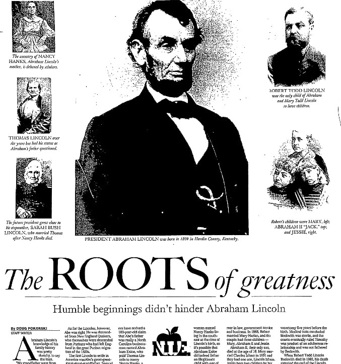 An article about Abraham Lincoln, State Journal-Register newspaper article 11 February 2004