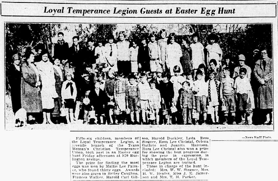 An article about an Easter egg hunt, Dallas Morning News newspaper article 7 April 1928