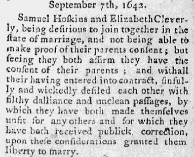 An article about Samuel Hotchkiss and Elizabeth Cleverly getting married, Hampshire Herald newspaper article 7 December 1784