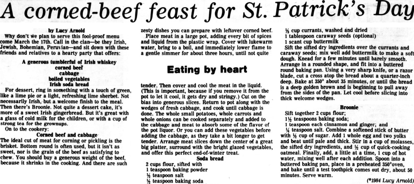 A St. Patrick's Day feast, Hyde Park Herald newspaper article 14 March 1984