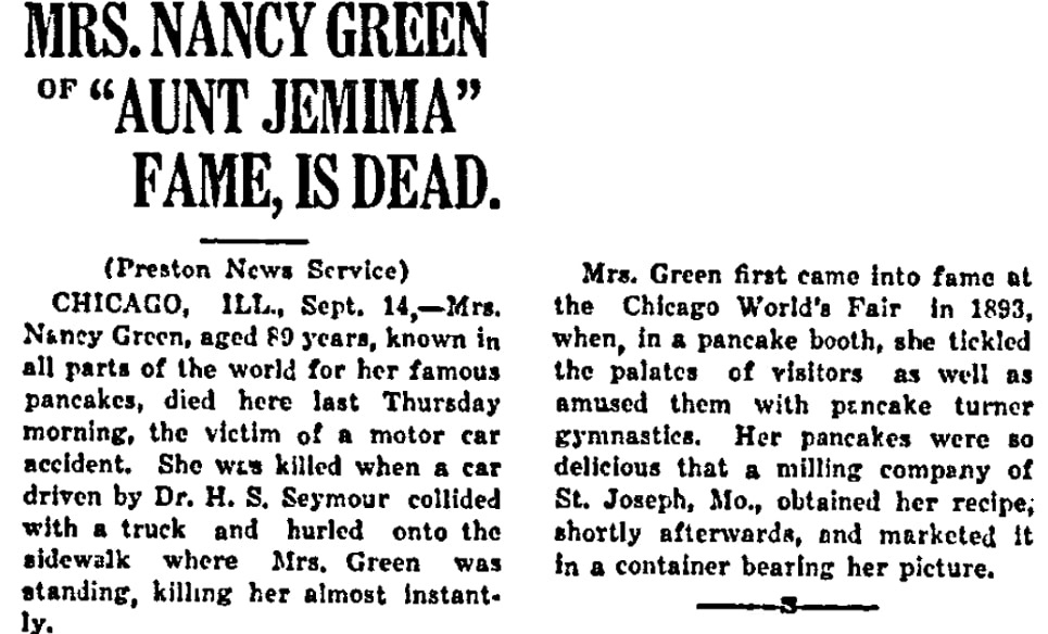 An article about Nancy Green, Negro Star newspaper article 14 September 1923
