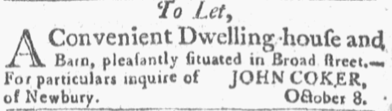 An article about John Coker, Newburyport Herald newspaper article 22 October 1805