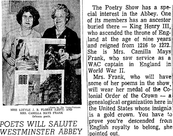 An article about Camilla Frank, Times-Picayune newspaper article 1 May 1966