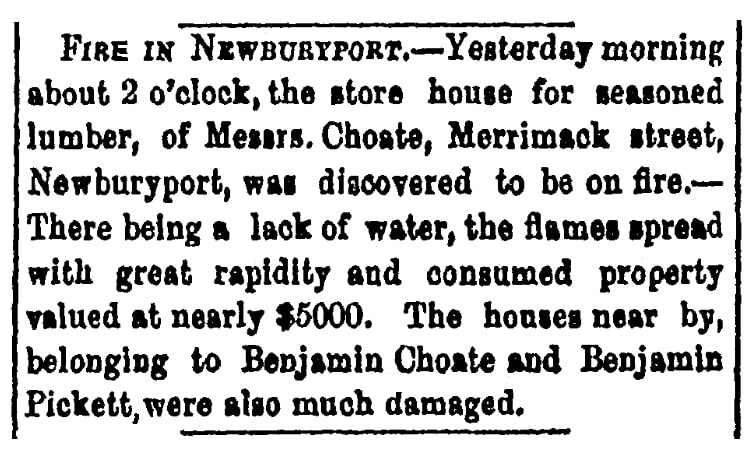 An article about a fire, Boston Daily Bee newspaper article 18 February 1853