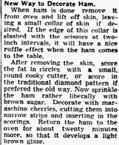 An article about decorating an Easter ham, Dallas Morning News newspaper article 3 April 1942