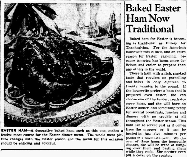 An article about Easter ham, Dallas Morning News newspaper article 3 April 1942