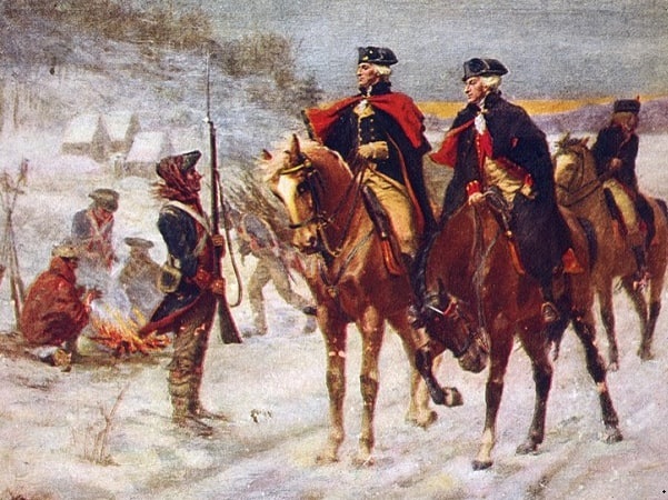 Illustration: George Washington and Lafayette at Valley Forge, by John Ward Dunsmore. Credit: Wikimedia Commons.