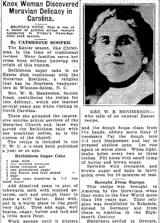 A cake recipe, Knoxville News-Sentinel newspaper article 12 April 1935