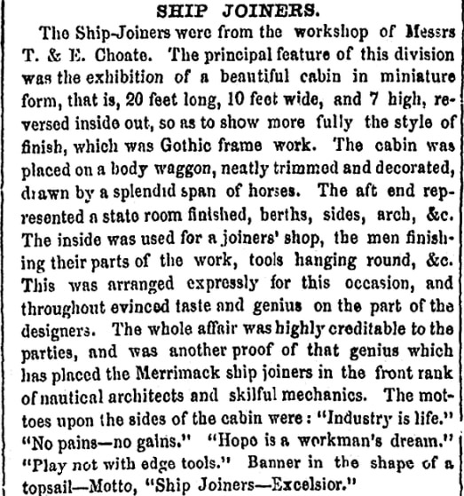 An article about the Choate family, Newburyport Morning Herald newspaper article 5 July 1854