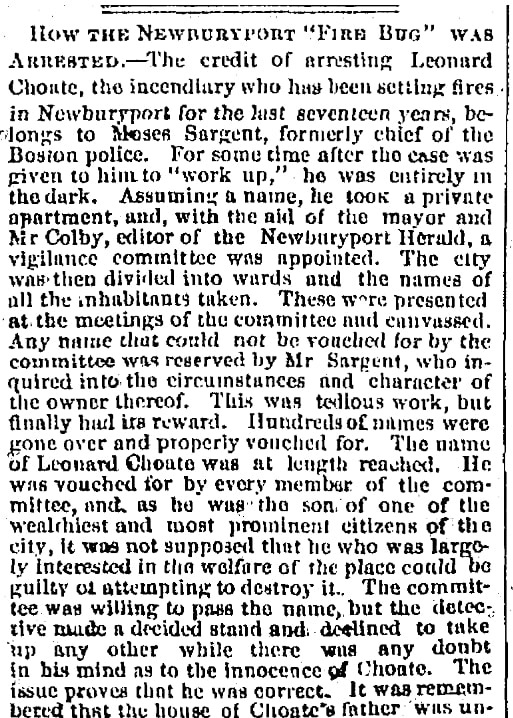 An article about Leonard Choate's arrest, Springfield Republican newspaper article 27 February 1869