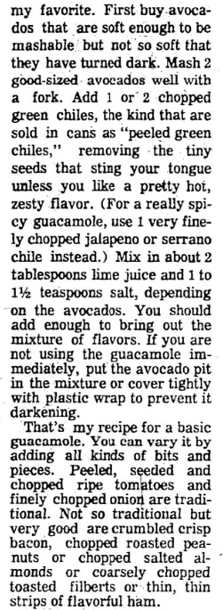 A quacamole recipe, Evening Star newspaper article 27 September 1970