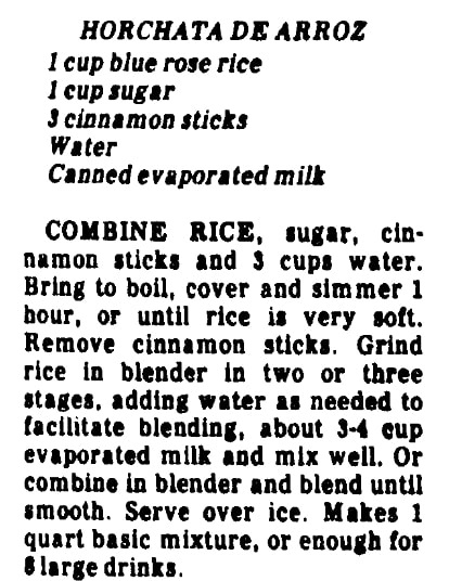A recipe for horchata, Huntsville Times newspaper article 21 April 1982