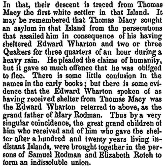 An article about Thomas Macy, New-Bedford Mercury newspaper article 27 February 1857