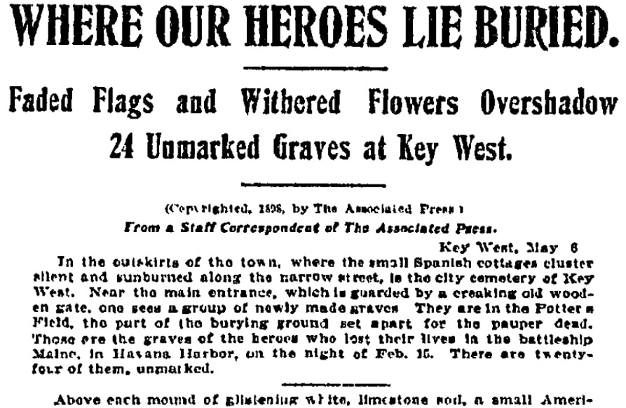 An article about unmarked graves, Boston Journal newspaper article 9 May 1898