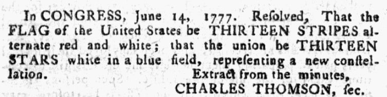 An article about the first American flag, Pennsylvania Evening Post newspaper article 30 August 1777