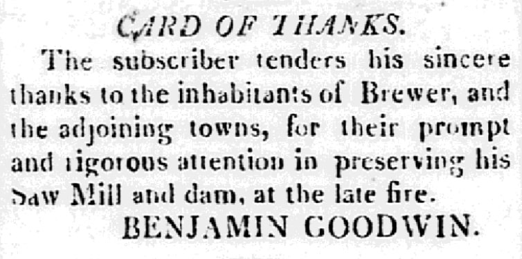 A "Card of Thanks," Bangor Weekly Register newspaper article 13 November 1823