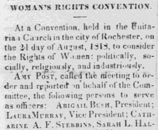 An article about the Seneca Falls Convention on women's rights, Frederick Douglass’ Paper newspaper article 11 August 1848