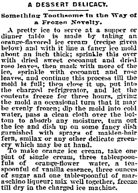 An article about ice cream, Philadelphia Inquirer newspaper article 15 November 1893