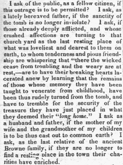 An article about tombs in Salem, Massachusetts, Salem Gazette newspaper article 11 September 1835