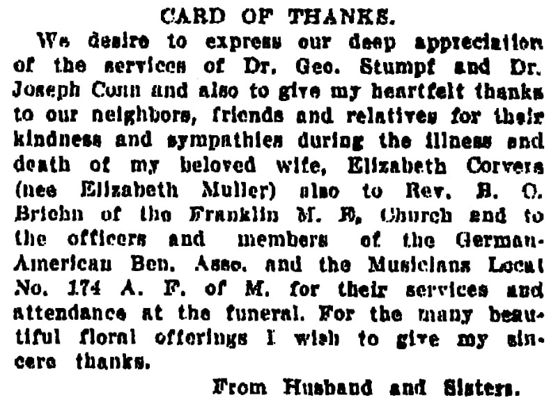 A "Card of Thanks," Times-Picayune newspaper article 7 February 1915