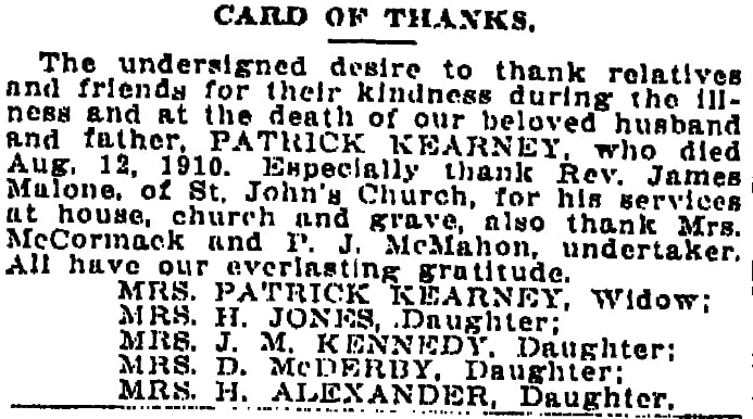 A "Card of Thanks," Times-Picayune newspaper article 21 August 1910