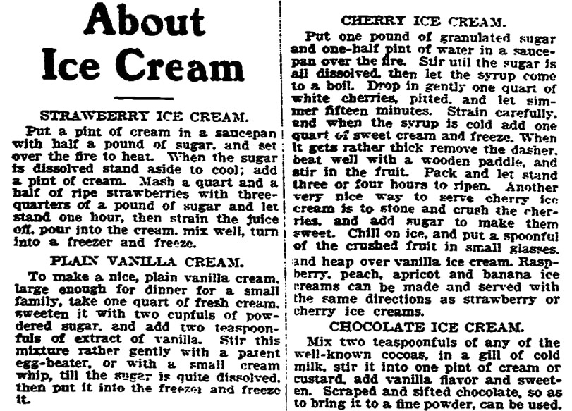 An article about ice cream, Trenton Evening Times newspaper article 28 November 1905