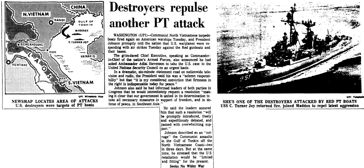 An article about the Vietnam War, Augusta Chronicle newspaper article 5 August 1964