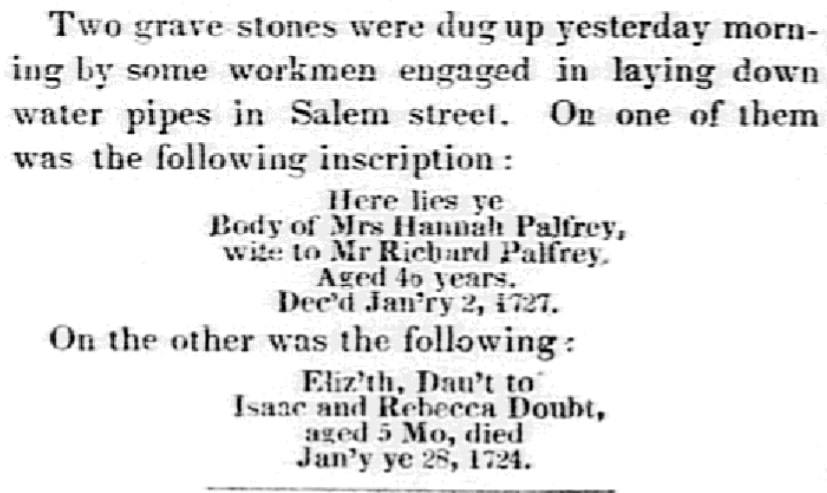 An article about Hannah Palfrey, Boston Evening Transcript newspaper article 23 April 1847