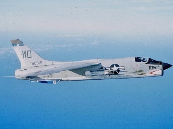 Photo: a Vought F-8E Crusader from Marine fighter squadron VMF(AW)-212 Lancers in 1965. Credit: Jimmy Labianco; U.S. Navy; Wikimedia Commons.